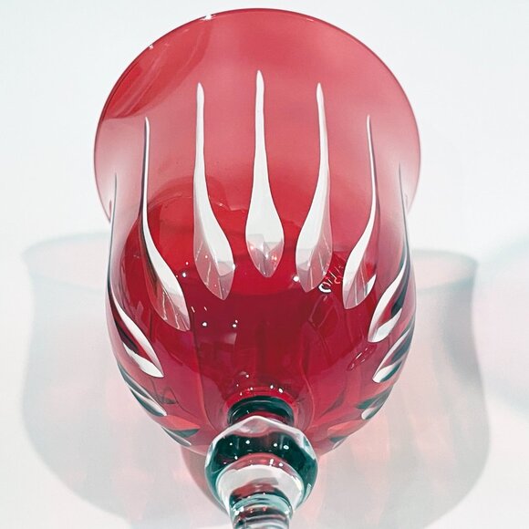 2 LE STELLE Italy Ruby Cut To Clear Crystal Wine Glasses By Cristal Desio - NEW - Picture 7 of 7